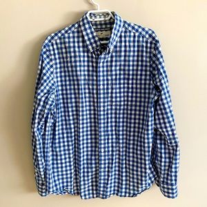 Old Navy Blue and White Checkered Gingham Classic Oxford Button Up Shirt size L